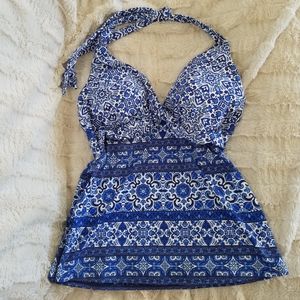 NEW Lands End Twist Tankini Deep Sea Majolica Blue 10